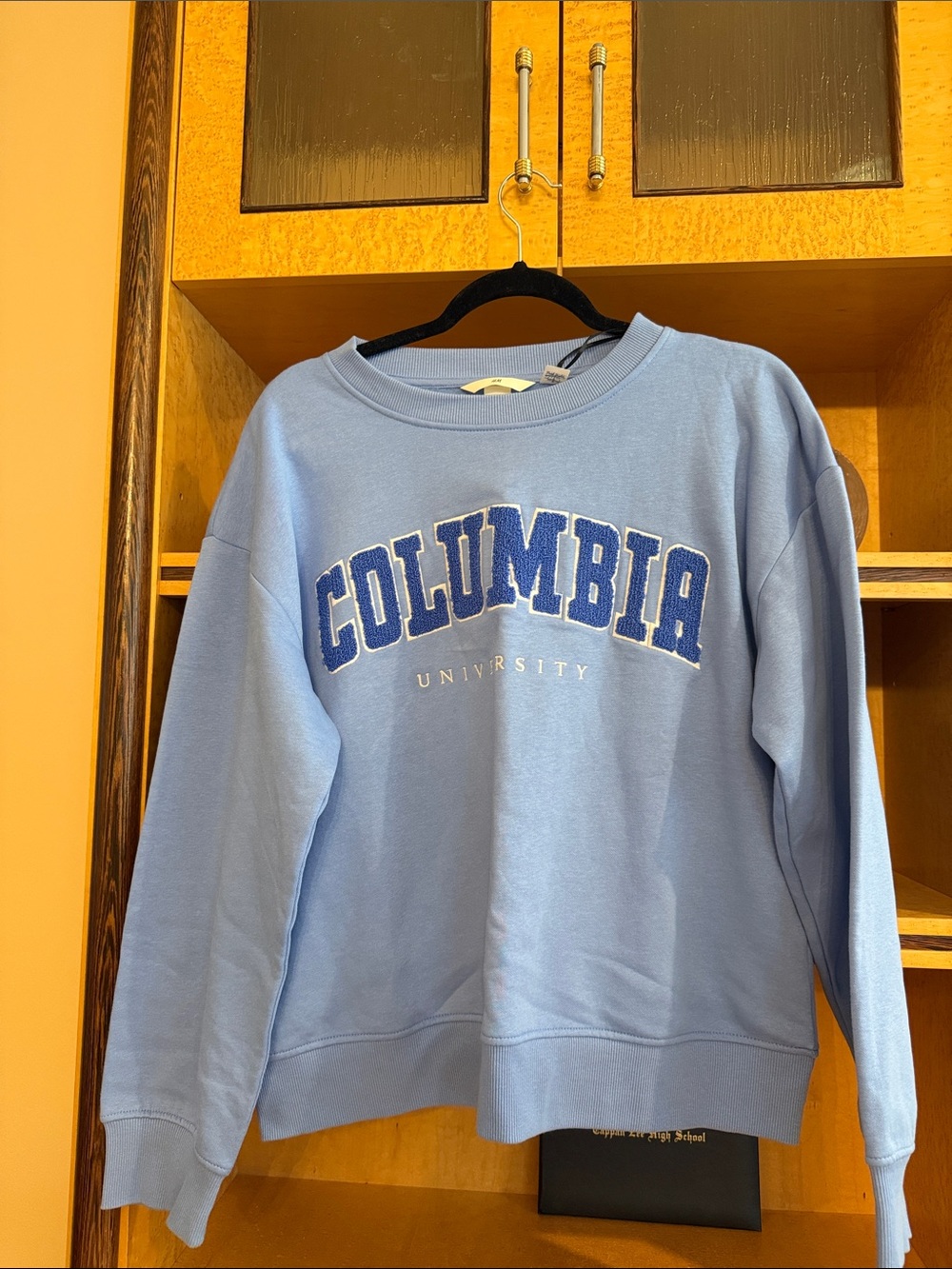 H&M Light Blue Crewneck Sweatshirt with Collegiate Print